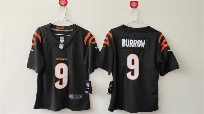 Womens Cincinnati Bengals #9 Joe Burrow Black Vapor Stitched Jersey->women nfl jersey->Women Jersey